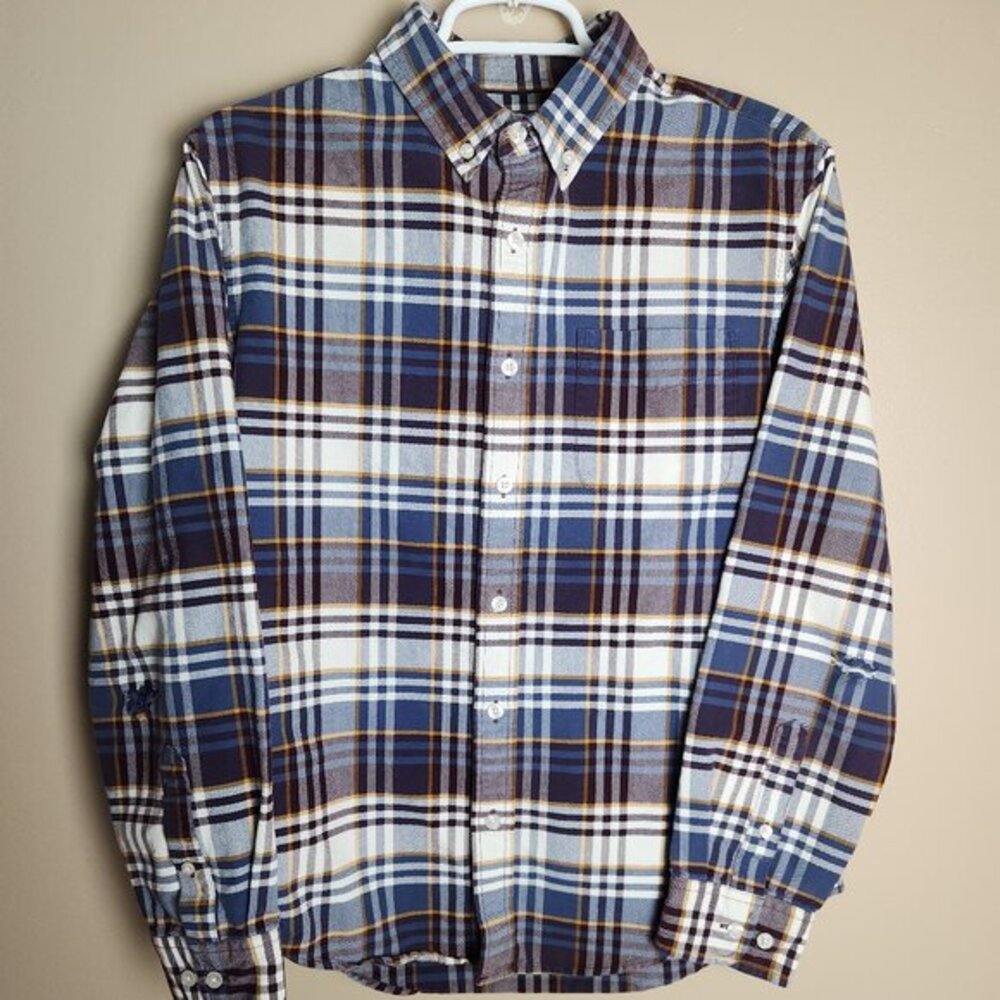 LL Bean Signature Mens Shirt M Multicolor Scotch Plaid Washed Oxford OCBD Defect - Picture 1 of 7